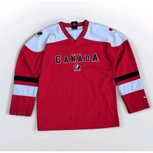 Vintage Nike Team Canada Youth Hockey Jersey Med 12/14 Red Mesh-Made in Korea